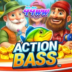 Interface do jogo de slot Action Bass com tema de pesca